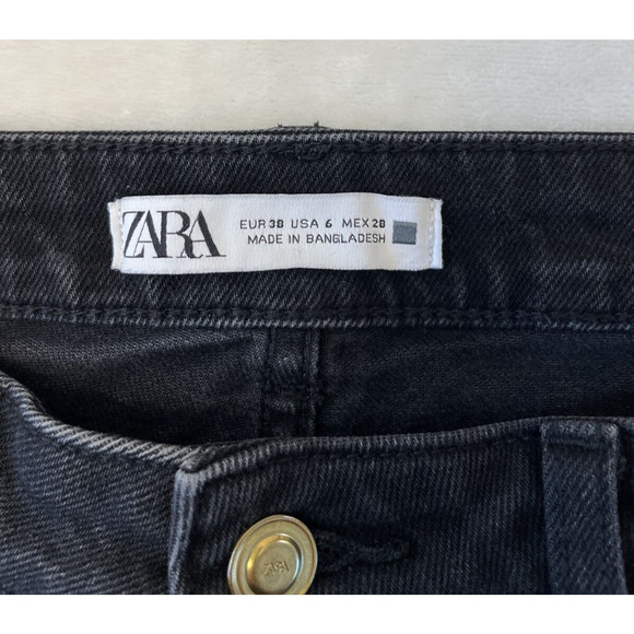 ZARA Womens Straight Leg Jeans Size 6 Black Distressed Mid Rise - Picture 7 of 7